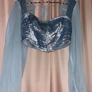 Urban Outfitters Peggy Velvet Puff Sleeve Bustier Top